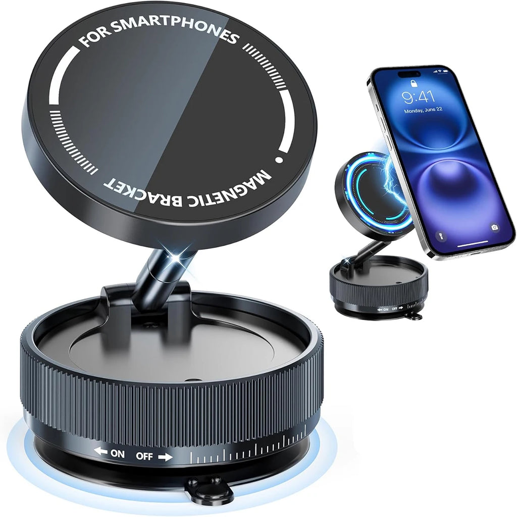 360° Rotatable Vacuum Magnetic Phone Holder, Foldable and Retractable Suction Cup Car Phone Mount for Car/Gym/Mirror/Smooth